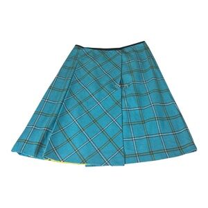 VTG 60s 70s Blue Wool Blend Plaid Wrap Pin 10 Skirt Flannel Preppy Schoolgirl